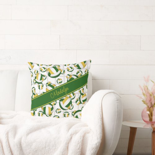 green gold girly volleyballs pattern w net accent throw pillow