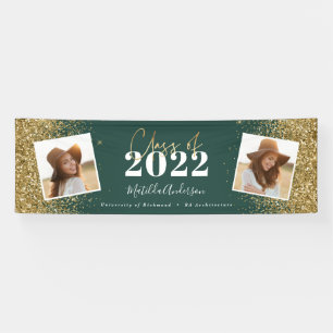 green gold glitter 2 photo class of graduation banner