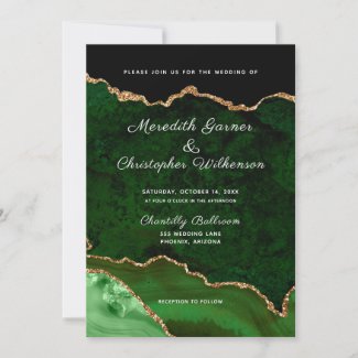 Green Gold Glitter Agate Geode Wedding Invitation