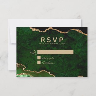 Green Gold Glitter Agate Geode Wedding RSVP Card