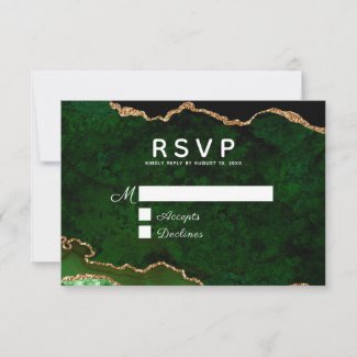 Green Gold Glitter Geode Wedding RSVP Card