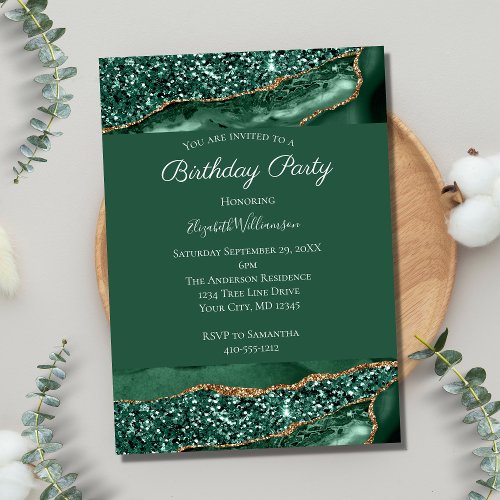 Green Gold Glitter Agate Marble For Her Birthday Invitation