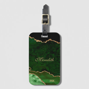 Green Gold Glitter Agate Personalized Luggage Tag