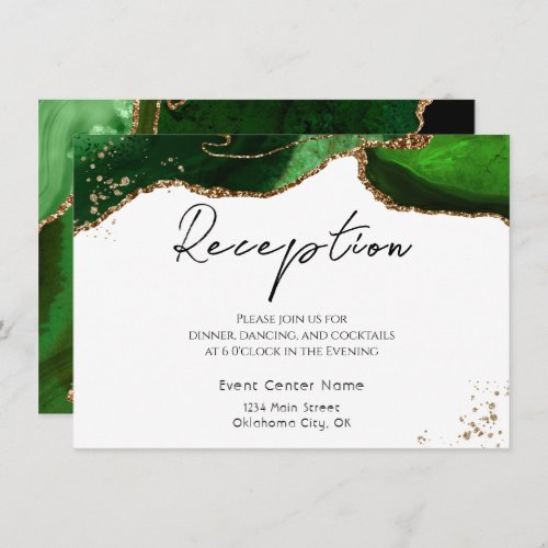 Green Gold Glitter Agate Stone Wedding Enclosure Card