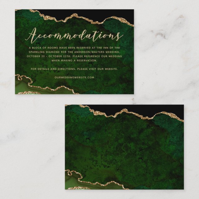 Green Gold Glitter Agate Wedding Enclosure Card (Front/Back)