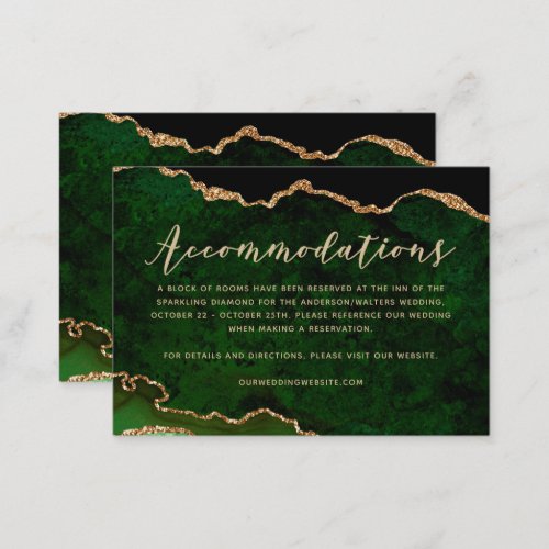 Green Gold Glitter Agate Wedding Enclosure Card