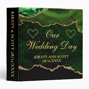 Green & Gold Glitter Agate Wedding Photo Album 3 Ring Binder