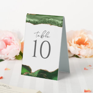 Green Gold Glitter Agate Wedding Table Number Tent