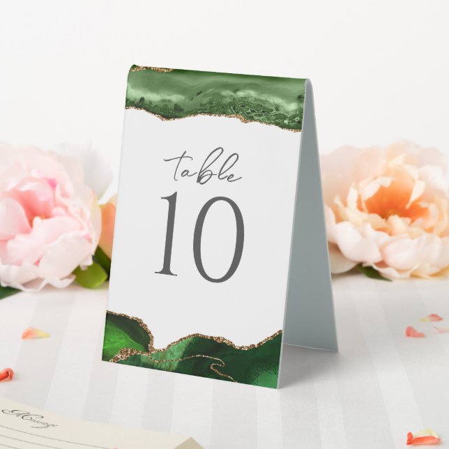 Green Gold Glitter Agate Wedding Table Number Tent (In SItu (Wedding))