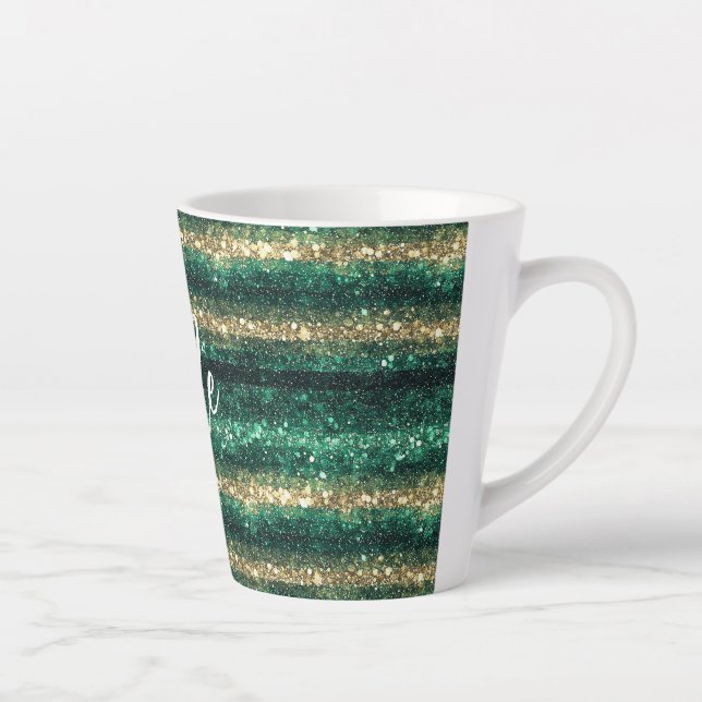 Green Gold Glitter Christmas Latte Mug (Right)