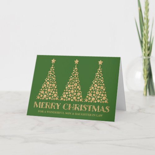 Green Gold Glitter Christmas Son  Daughter in Law Holiday Card