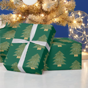 Green Gold Glitter Christmas Trees Wrapping Paper