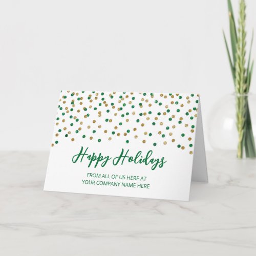 Green Gold Glitter Confetti Corporate Christmas Holiday Card