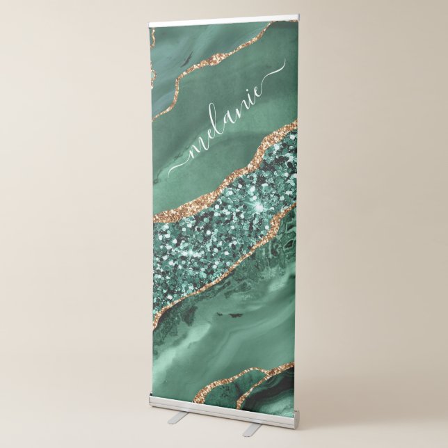 Green Gold Glitter Custom Name RRetractable Banner (3/4)