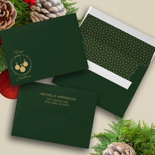 Green Gold Glitter Elegant Christmas Envelope