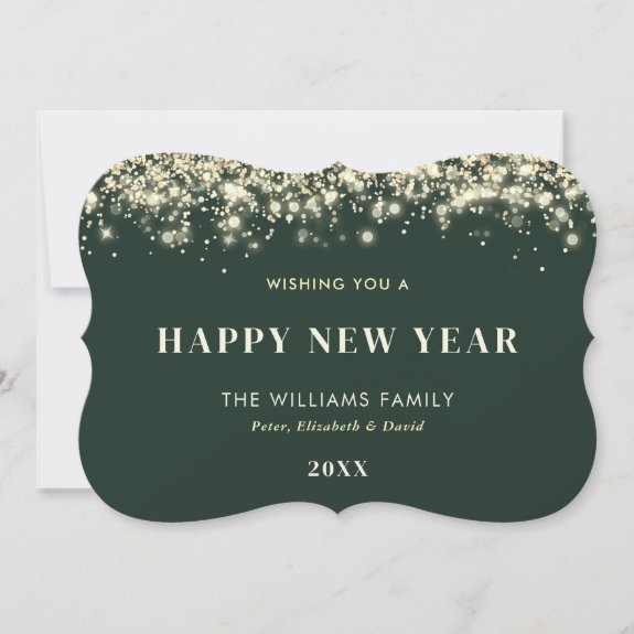 Green Gold Glitter Elegant Happy New Year Card