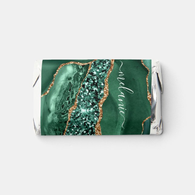 Green Gold Glitter Emerald Custom Name Hershey's Miniatures (Front)