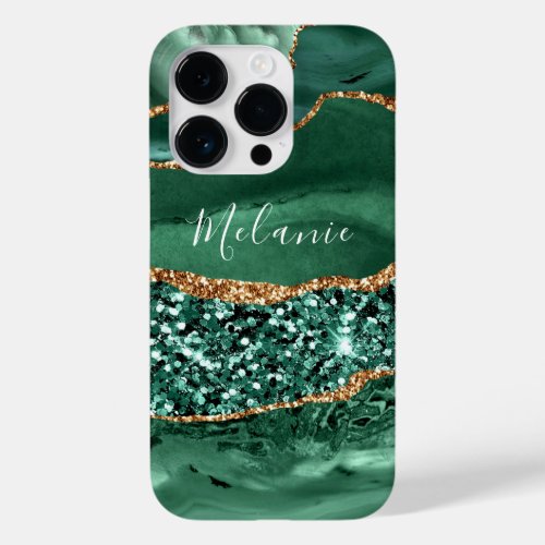 Green Gold Glitter Emerald Custom Name iPhone Case