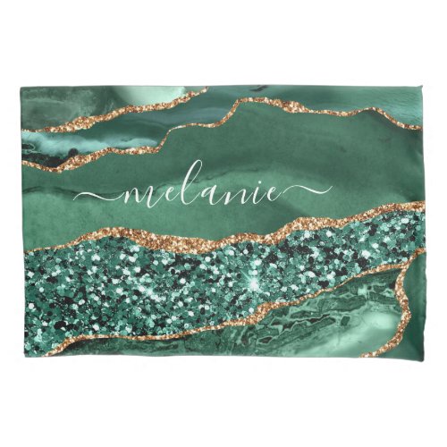 Green Gold Glitter Emerald Custom Name Pillow Case