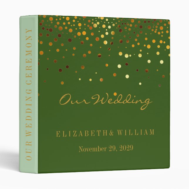 Green Gold Glitter Faux Foil Confetti Personalize 3 Ring Binder (Front/Spine)