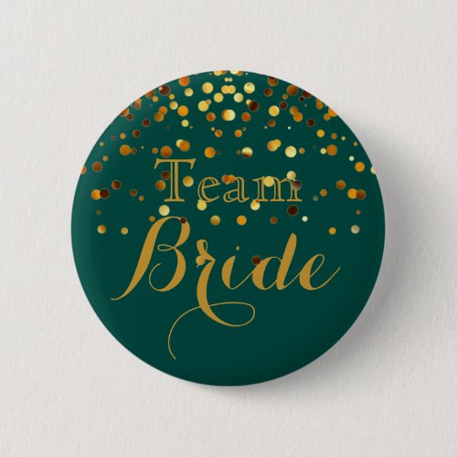 Green Gold Glitter Faux Foil Wedding Team Bride Pinback Button