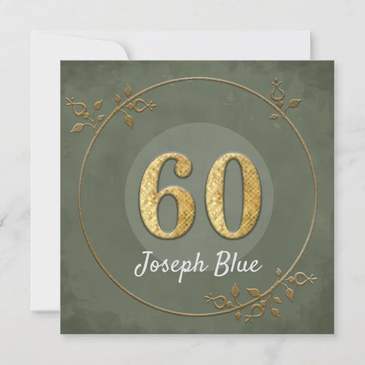 Green gold glitter floral border 60th Birthday Invitation | Zazzle