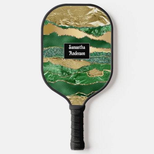 Green gold glitter glam name classy chic pickleball paddle