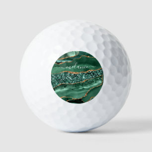 Green Gold Glitter Golf Balls Parsonalized Name