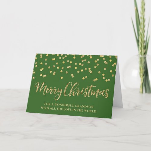 Green Gold Glitter Grandson Christmas Holiday Card