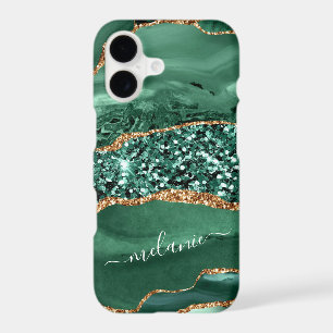Green Gold Glitter iPhone Case Personalized Name