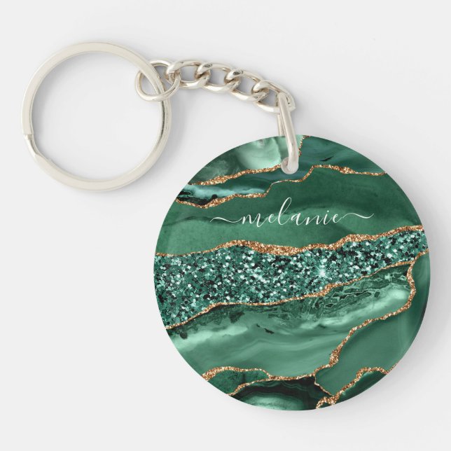 Green Gold Glitter Keychain Personalized Name (Front)