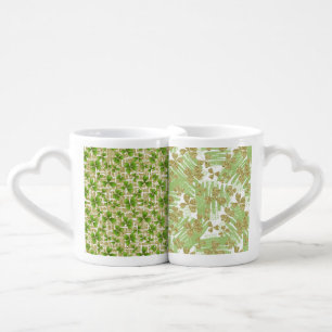 GREEN & GOLD GLITTER LOOK IRISH SHAMROCKS COFFEE MUG SET