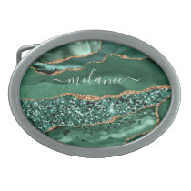 Green Gold Glitter Marble Custom Name Belt Buckle