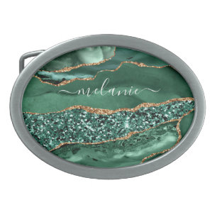 Green Gold Glitter Marble Custom Name Belt Buckle