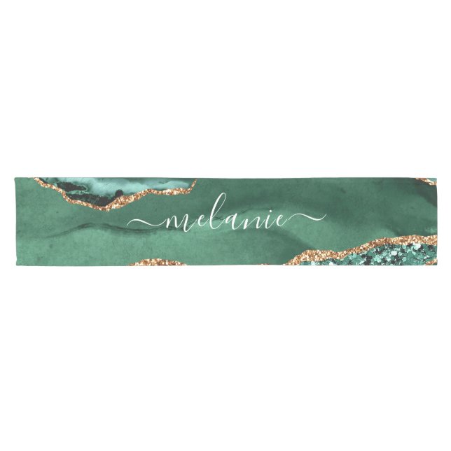 Green Gold Glitter Marble Custom Name Table Runner (Horizontal)