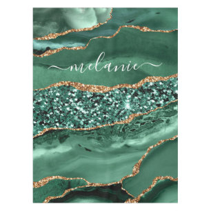 Green Gold Glitter Marble Custom Name Tablecloth