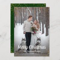 Green Gold Glitter Merry Christmas Photo Holiday Card