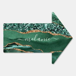 Green Gold Glitter Outdoor Sign with Custom Name