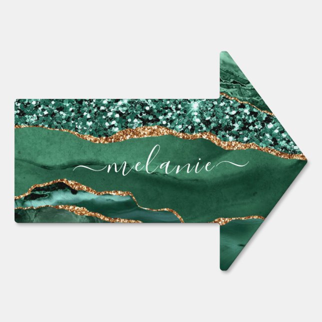 Green Gold Glitter Outdoor Sign with Custom Name (Back)