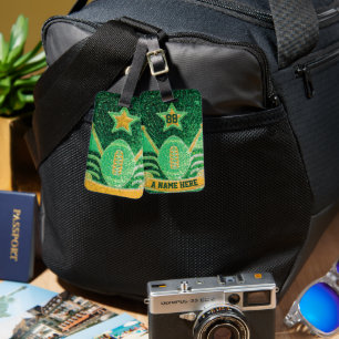 Green + Gold Glitter School Football Team Colors  Luggage Tag