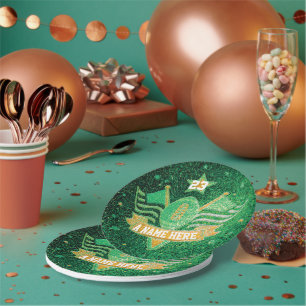 Green & Gold Glitter School Football Team Sports Paper Plates