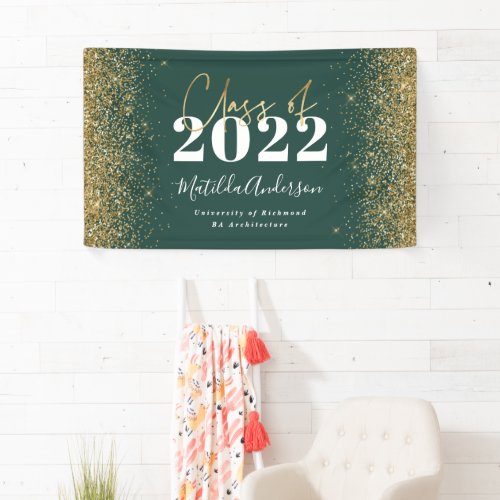 green gold glitter script class of graduation  banner