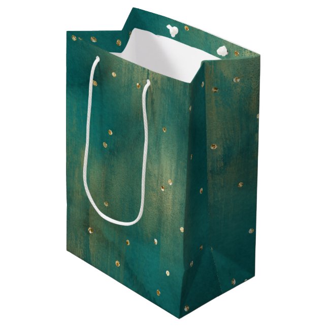 Green Gold Glitter Sparkle Christmas Medium Gift Bag (Front Angled)