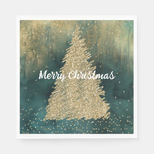 Green Gold Glitter Sparkle Christmas Tree    Napkins