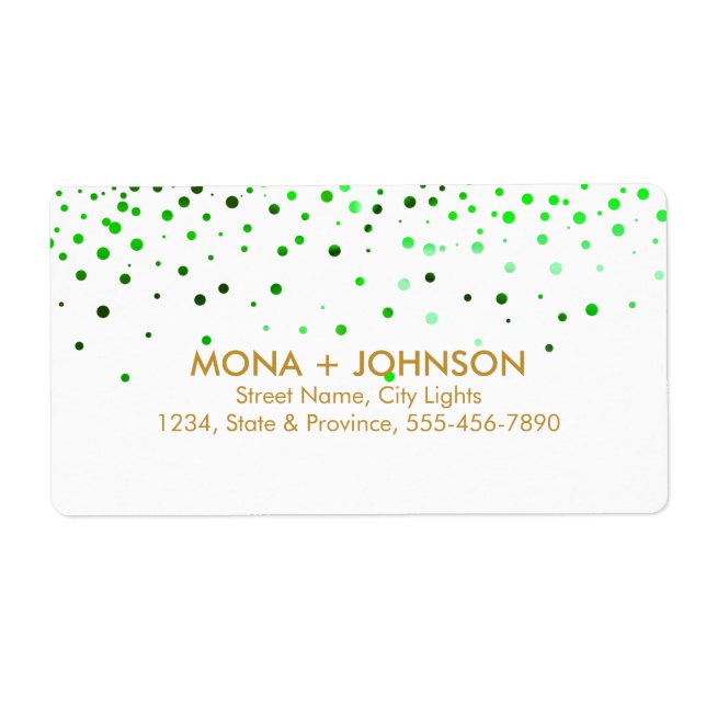 Green Gold Glitter Sparkle Confetti Dots Modern Label (Front)