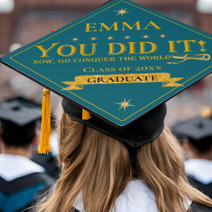 Green Gold Glitter “You Did It” Class of 2026 Graduation Cap Topper