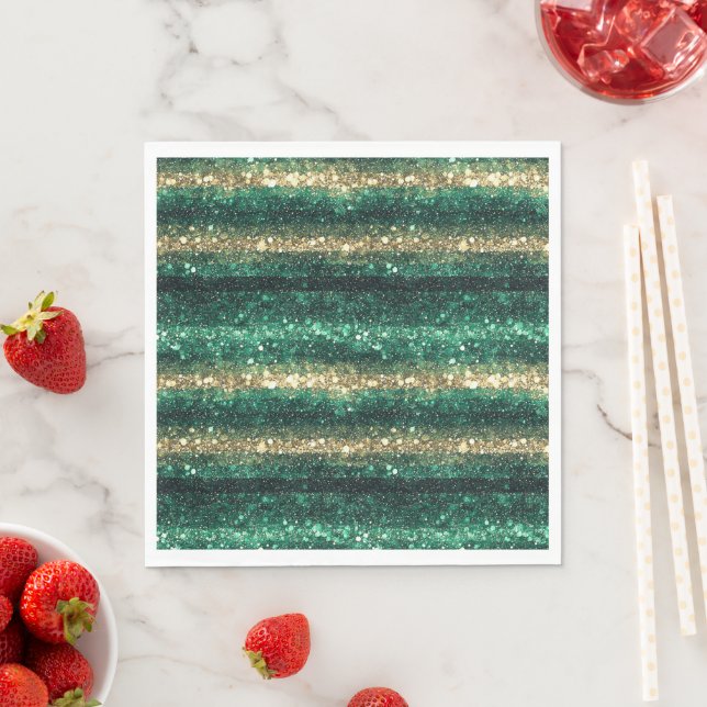 Green Gold Glitzy Glitter St. Patrick's Day   Napkins (Insitu)