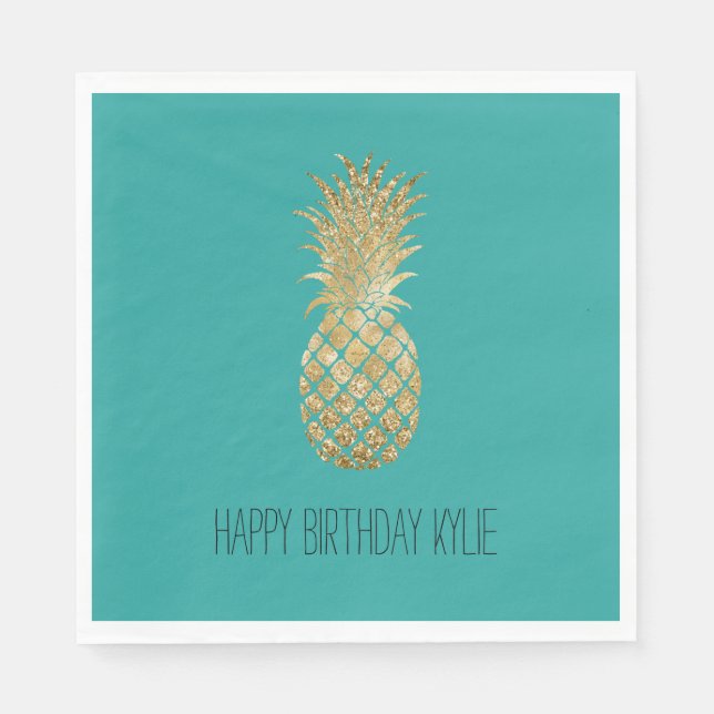 Green Gold Glitzy Pineapple Napkins (Front)