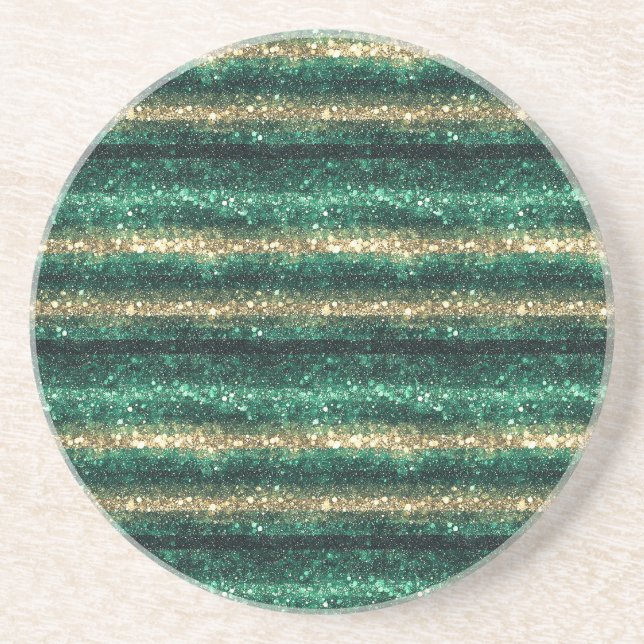 Green Gold Glitzy St. Patrick's Day Glitter Coaster (Front)