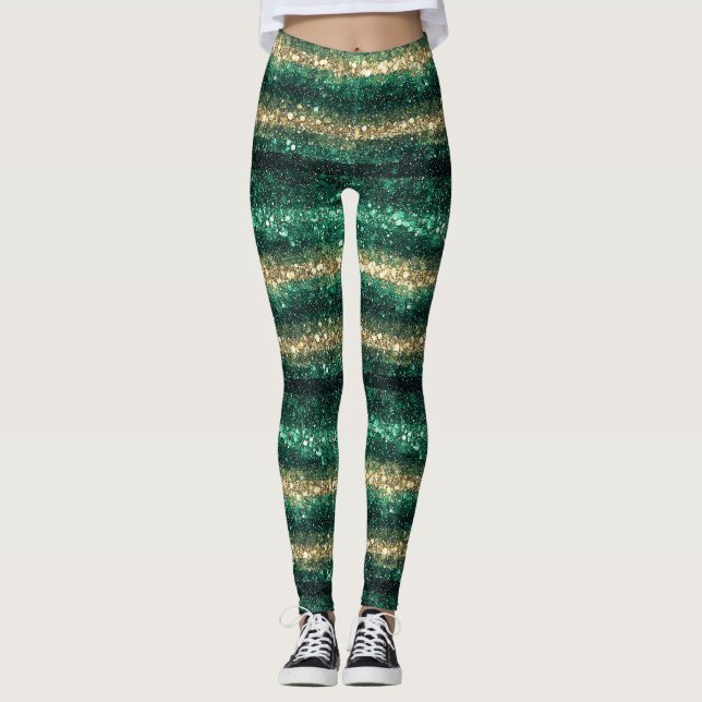Green Gold Glitzy St. Patrick's Day Glitter Leggings (Front)